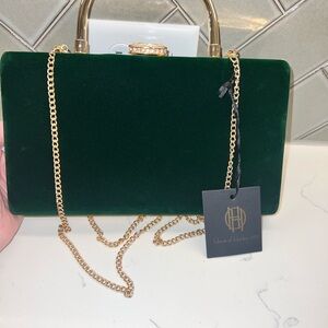 House of Harlow 1960 Emerald Velvet Clutch with Gold Chain